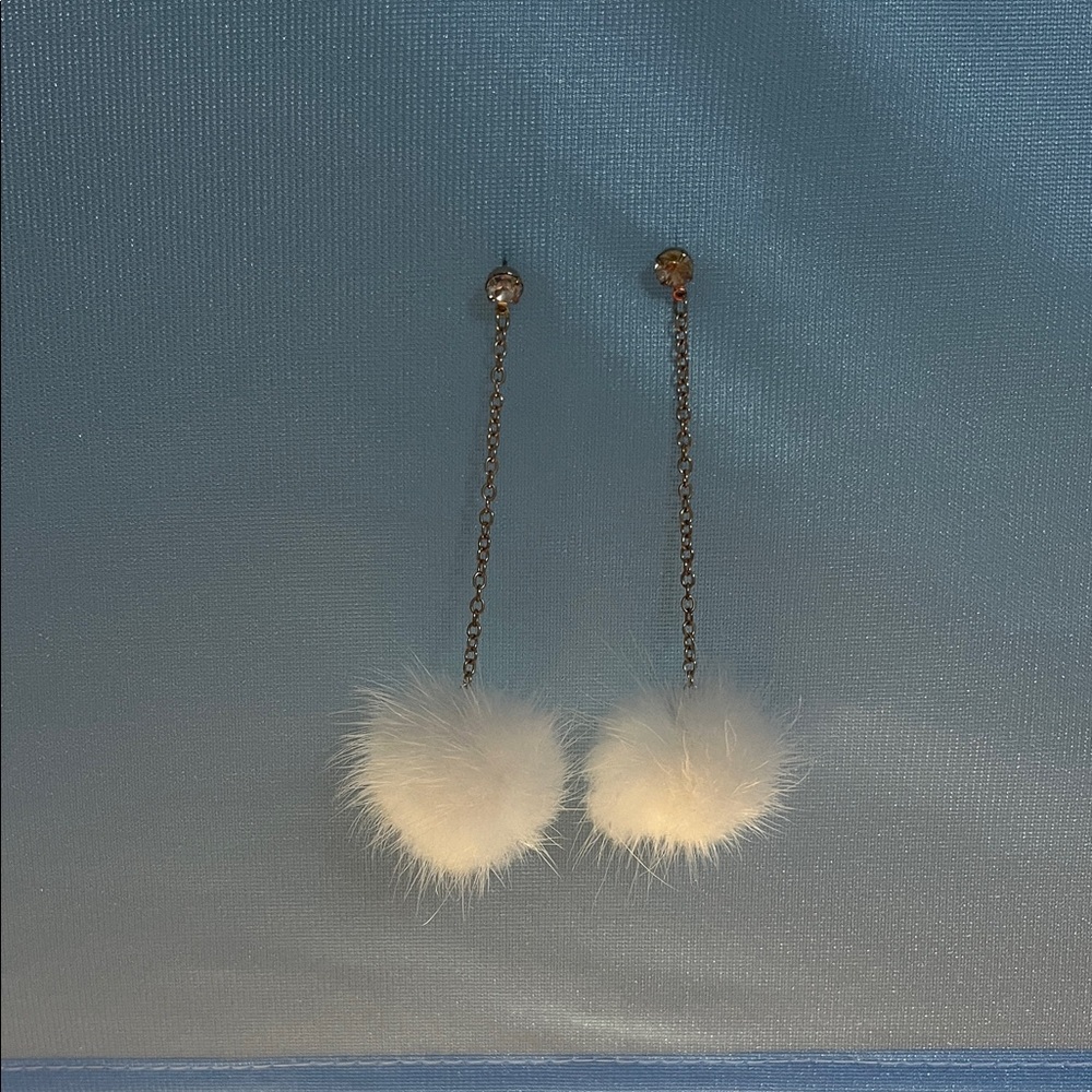 White Fluffy Pom Pom Earrings
